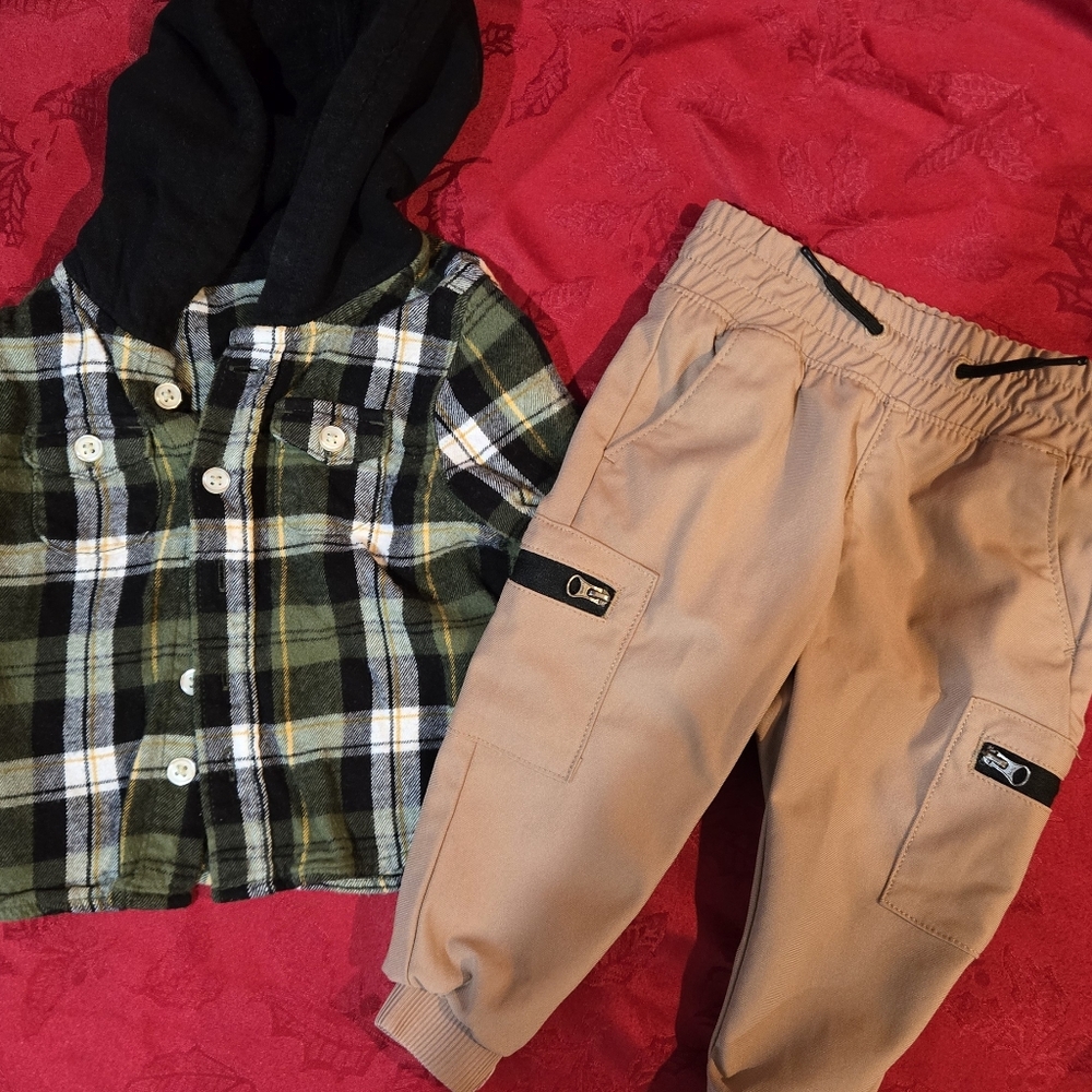 Wonder Nation Black and Green Plaid Hoodie Set